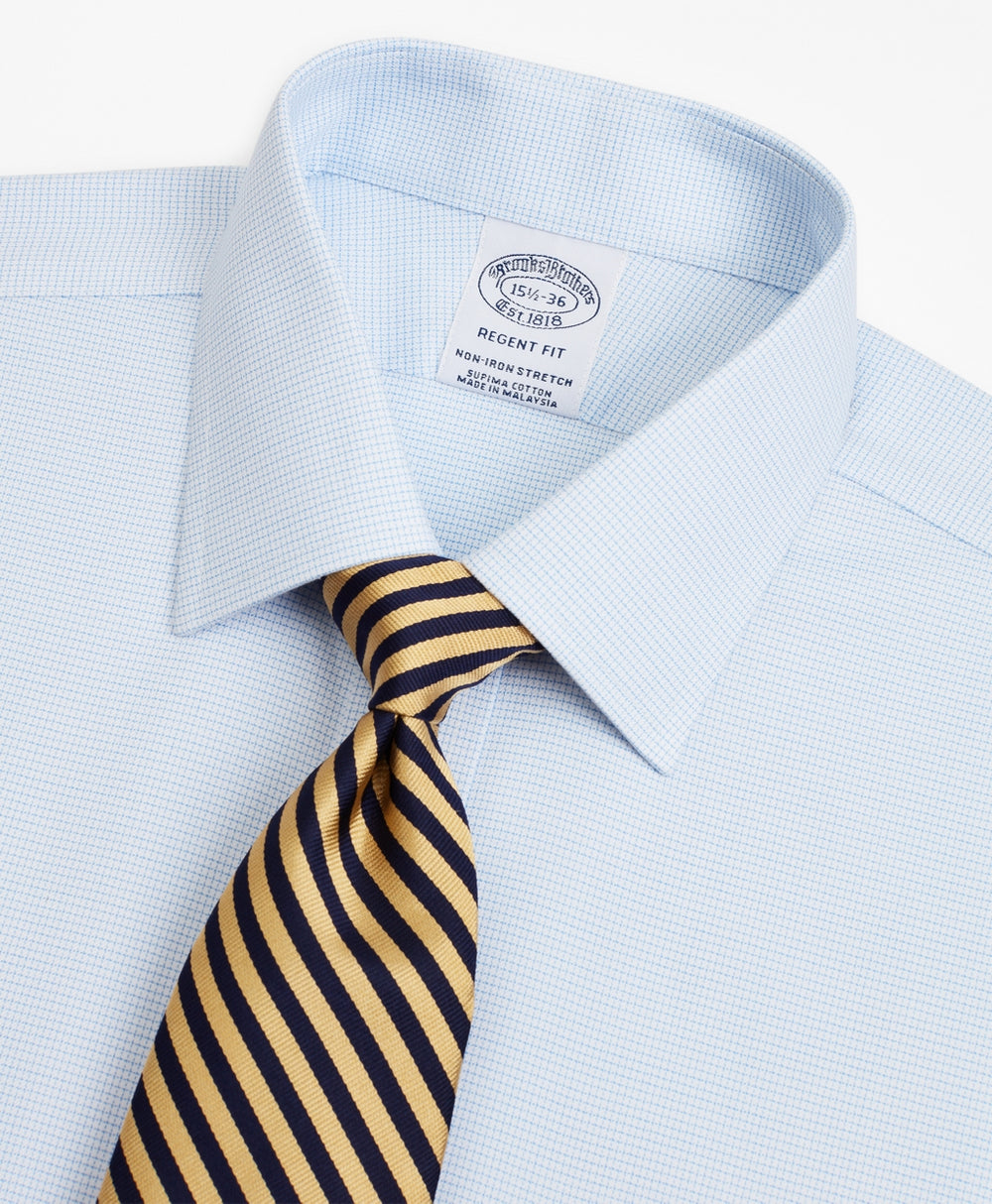 Stretch Regent Fitted Dress Shirt, Non-Iron Twill Ainsley Collar Micro-Check