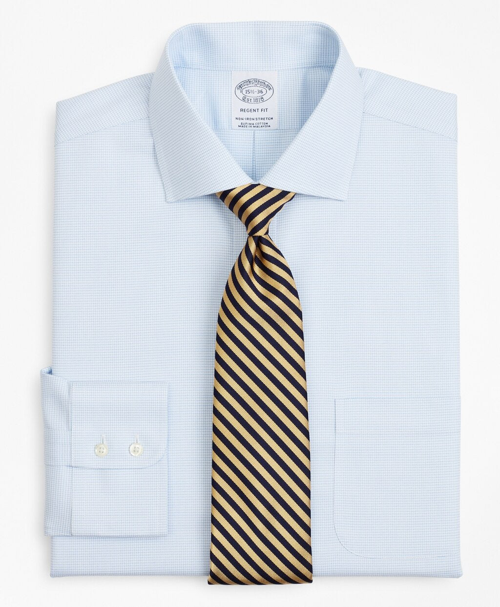 Stretch Regent Fitted Dress Shirt, Non-Iron Twill English Collar Micro-Check