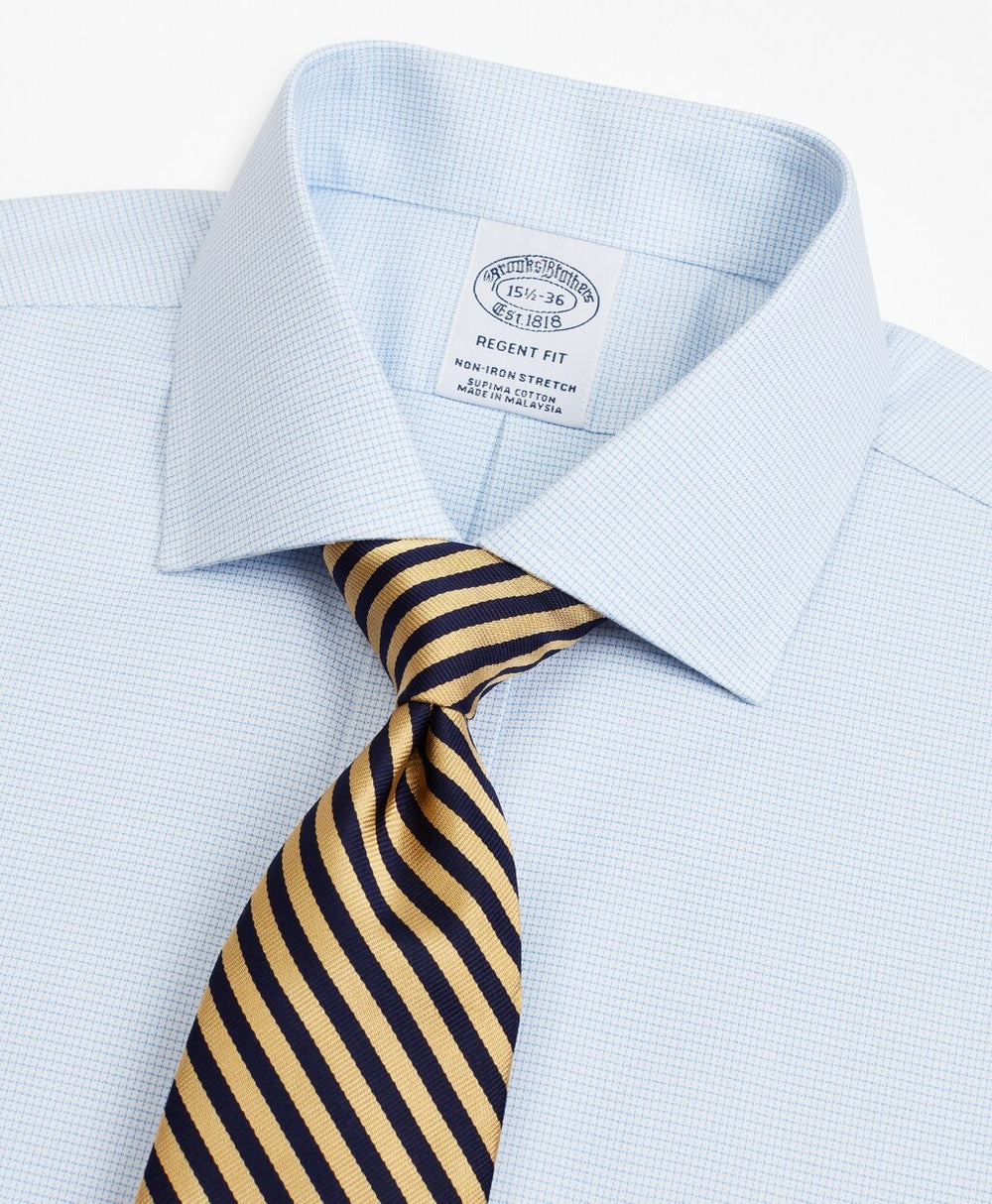 Stretch Regent Fitted Dress Shirt, Non-Iron Twill English Collar Micro-Check