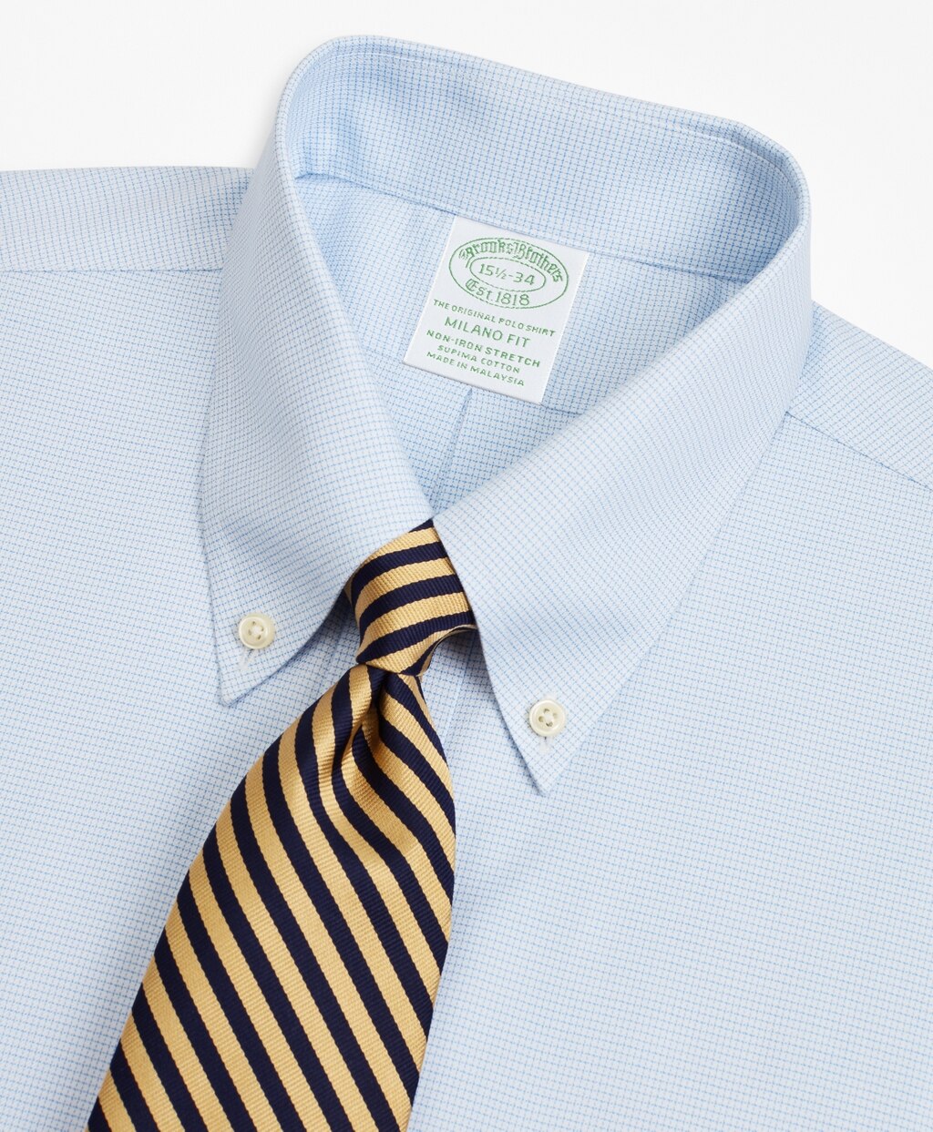Stretch Milano Slim-Fit Dress Shirt, Non-Iron Twill Button-Down Collar Micro-Check