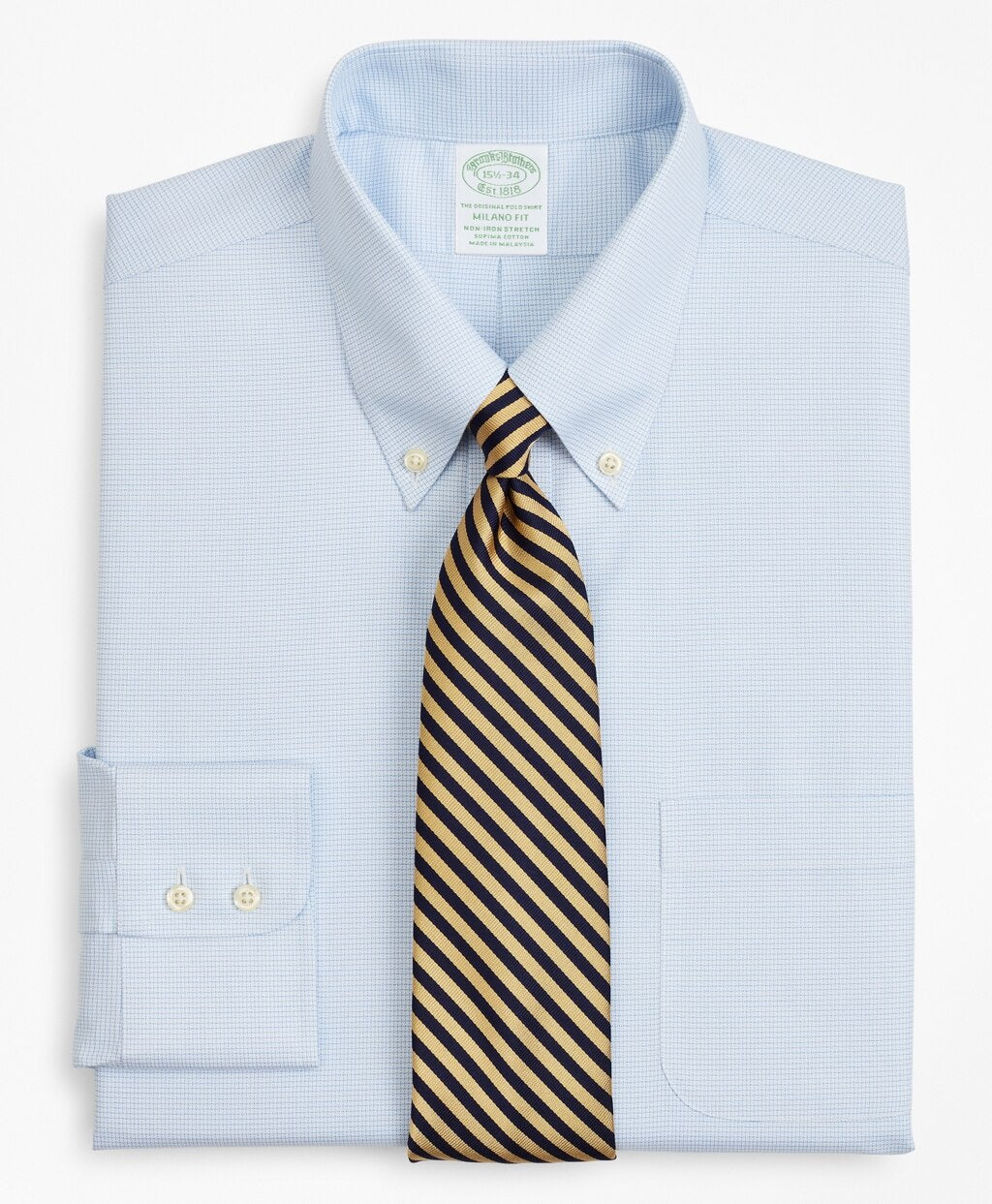Stretch Milano Slim-Fit Dress Shirt, Non-Iron Twill Button-Down Collar Micro-Check