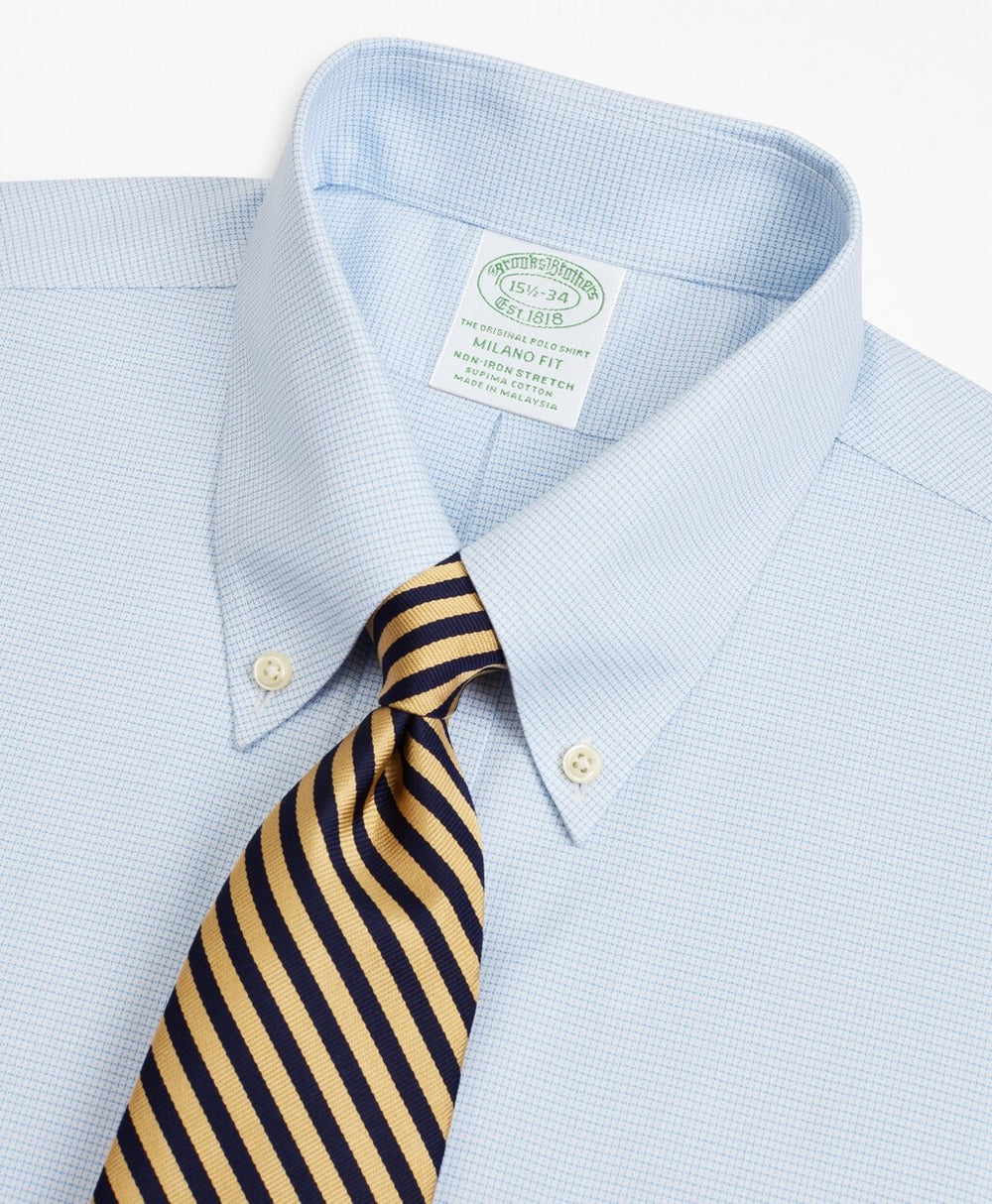 Stretch Milano Slim-Fit Dress Shirt, Non-Iron Twill Button-Down Collar Micro-Check