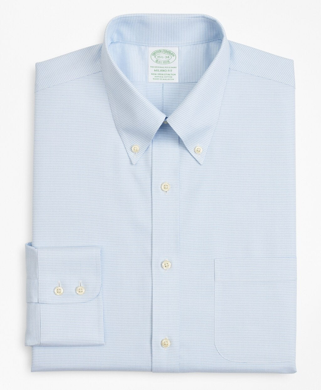 Stretch Milano Slim-Fit Dress Shirt, Non-Iron Twill Button-Down Collar Micro-Check