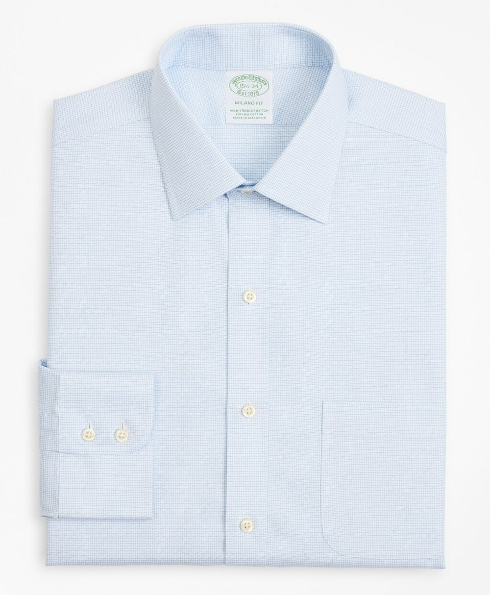 Stretch Milano Slim-Fit Dress Shirt, Non-Iron Twill Ainsley Collar Micro-Check