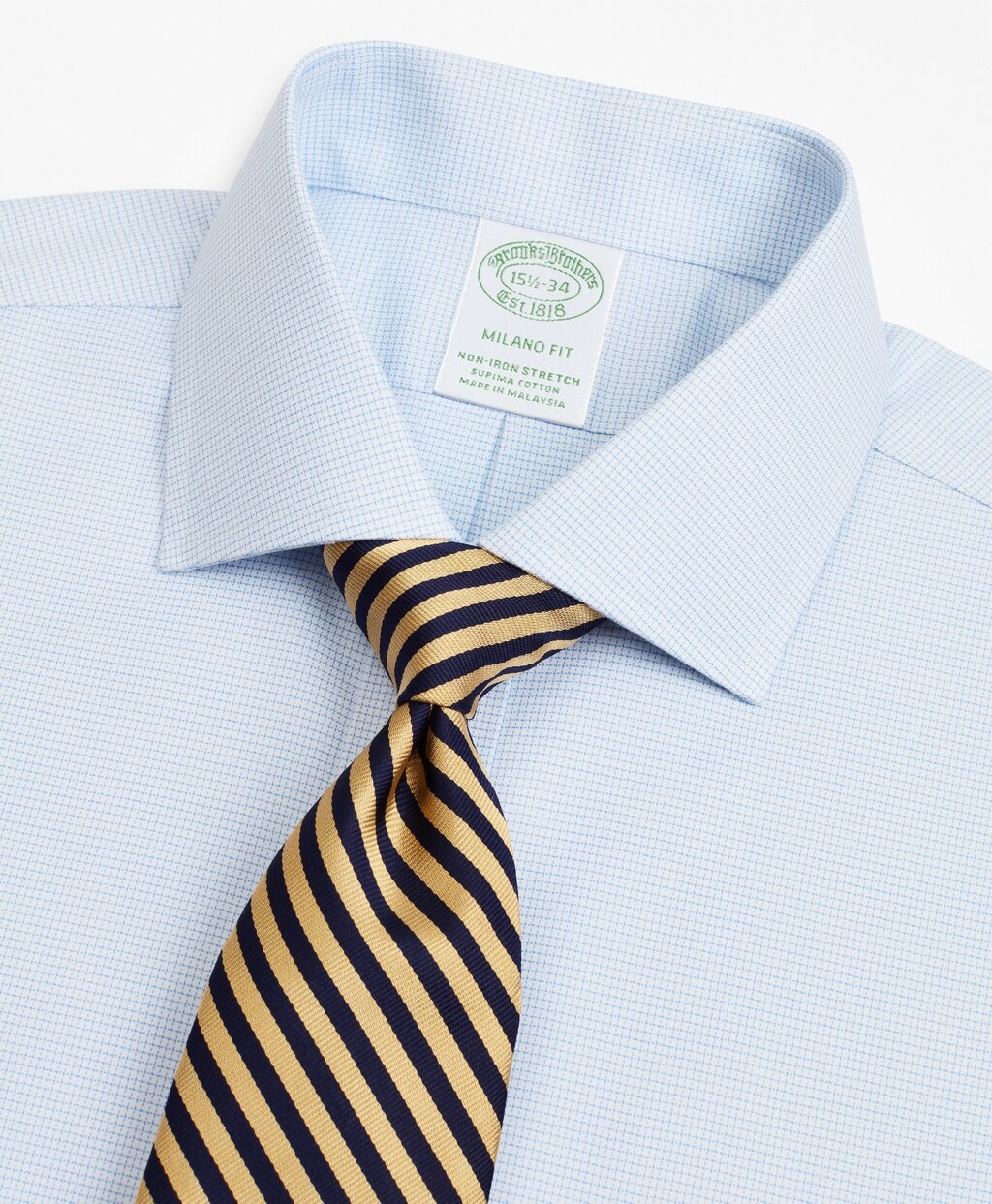 Stretch Milano Slim-Fit Dress Shirt, Non-Iron Twill English Collar Micro-Check