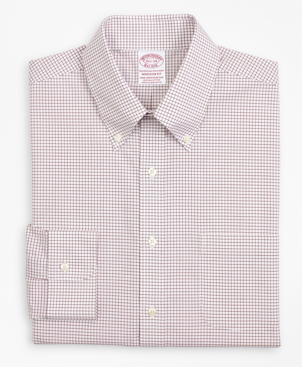 Stretch Madison Classic-Fit Dress Shirt, Non-Iron Poplin Button-Down Collar Small Grid Check