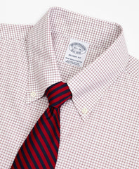 Stretch Regent Fitted Dress Shirt, Non-Iron Poplin Button-Down Collar Small Grid Check