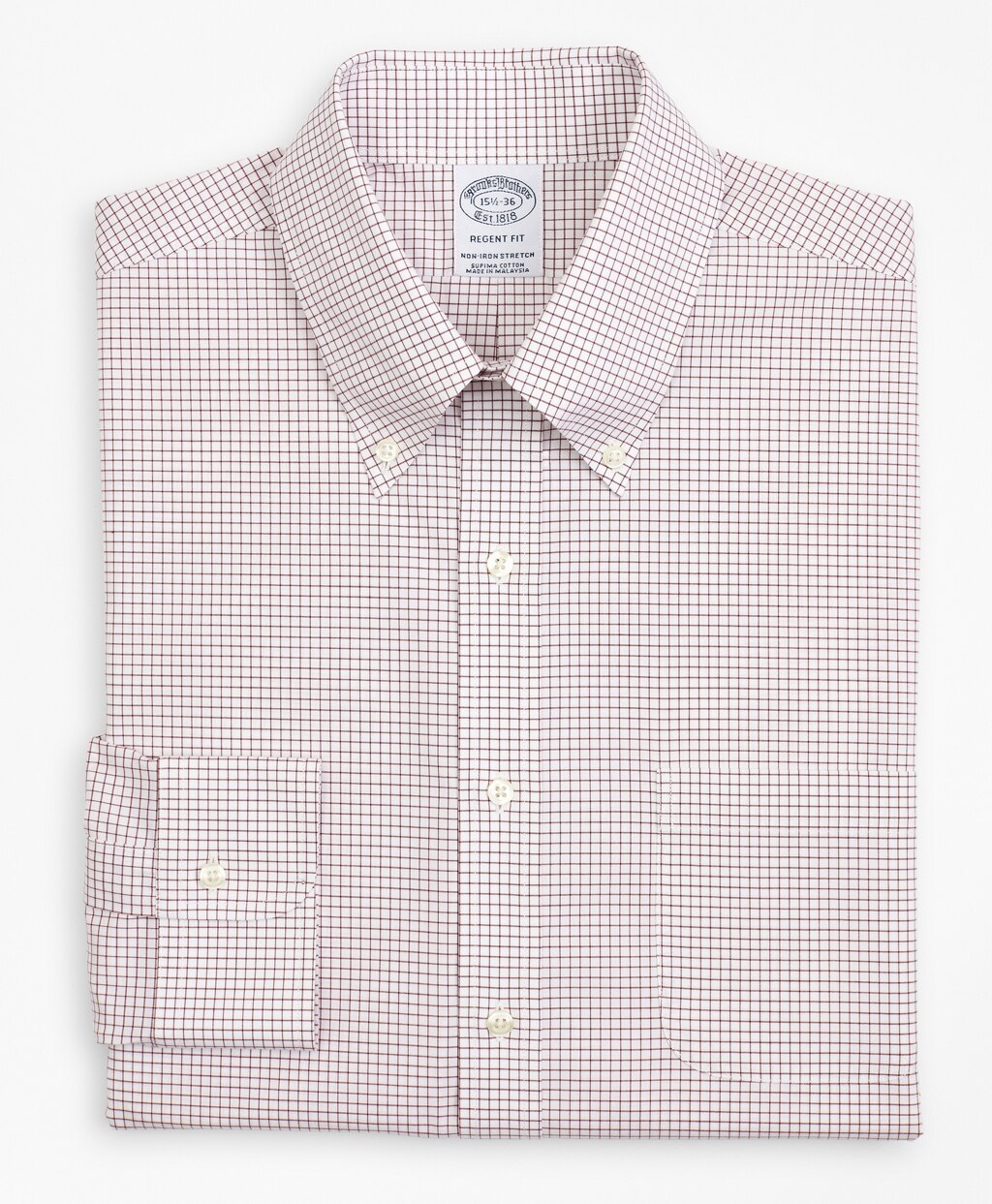Stretch Regent Fitted Dress Shirt, Non-Iron Poplin Button-Down Collar Small Grid Check