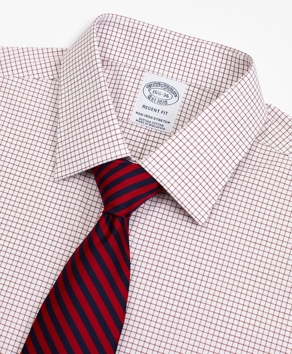 Stretch Regent Fitted Dress Shirt, Non-Iron Poplin Ainsley Collar Small Grid Check