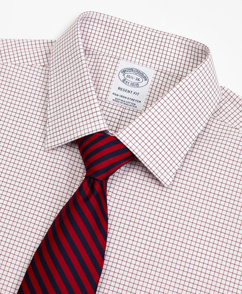 Stretch Regent Fitted Dress Shirt, Non-Iron Poplin Ainsley Collar Small Grid Check