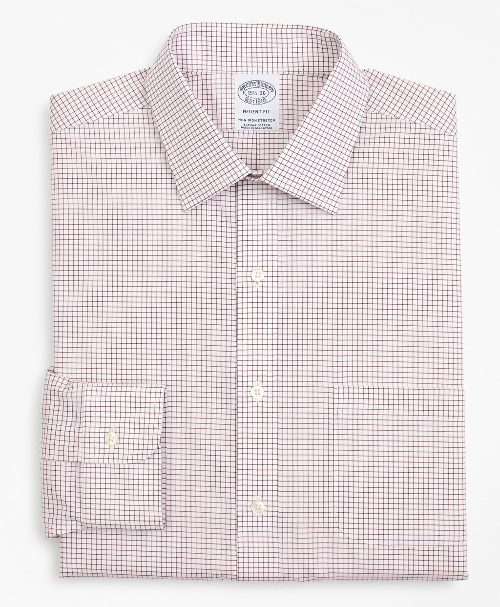 Stretch Regent Fitted Dress Shirt, Non-Iron Poplin Ainsley Collar Small Grid Check