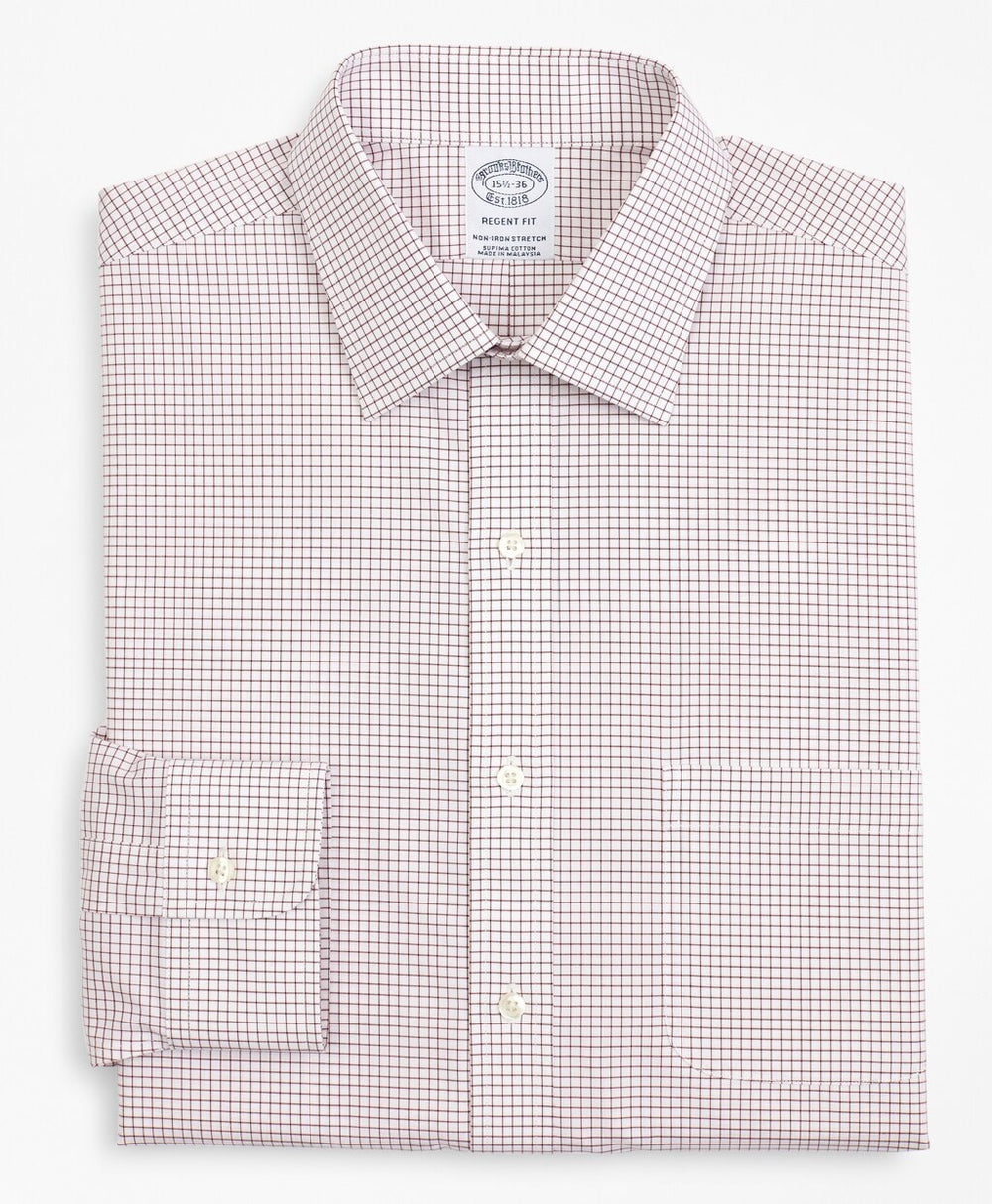 Stretch Regent Fitted Dress Shirt, Non-Iron Poplin Ainsley Collar Small Grid Check