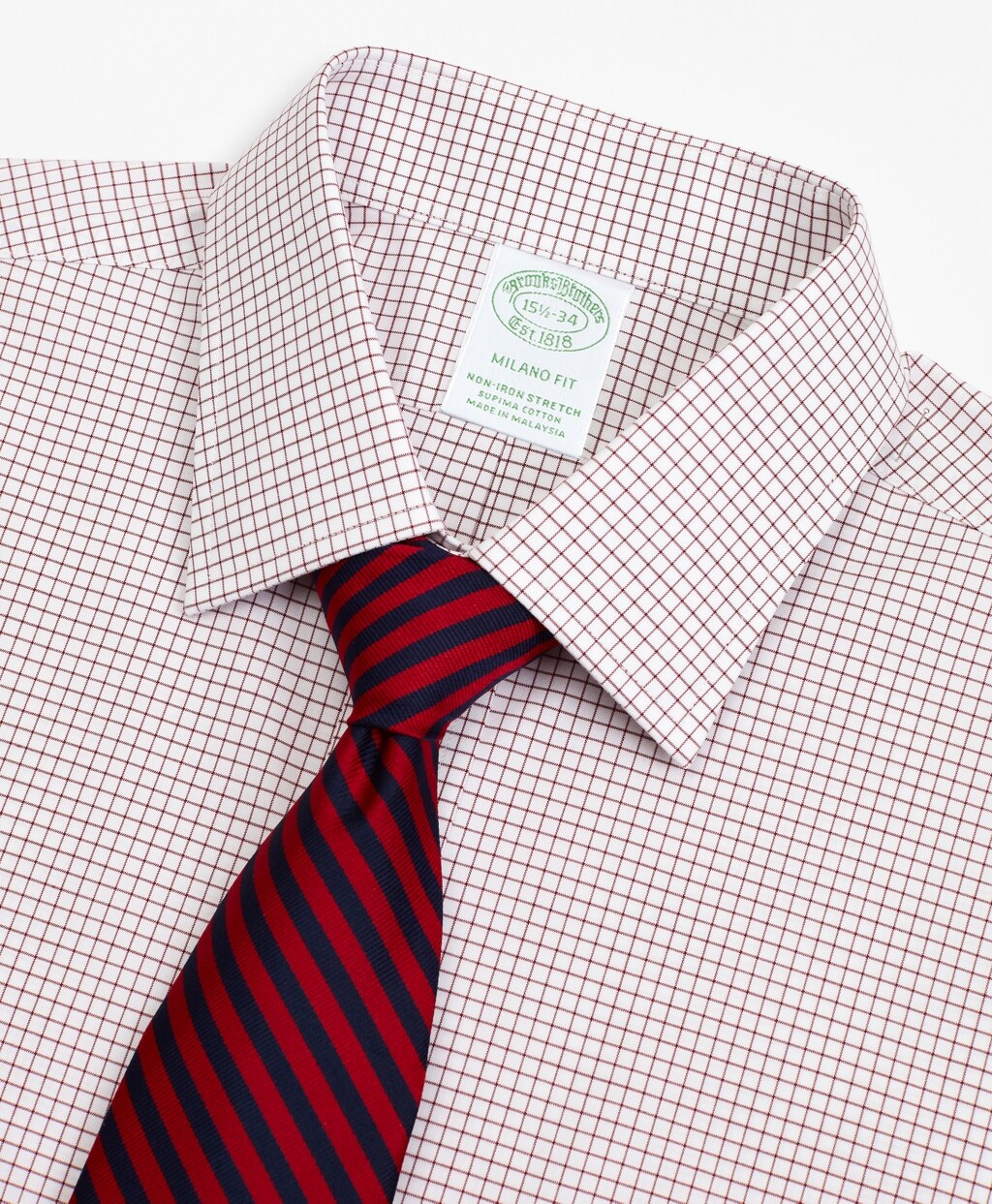 Stretch Milano Slim-Fit Dress Shirt, Non-Iron Poplin Ainsley Collar Small Grid Check