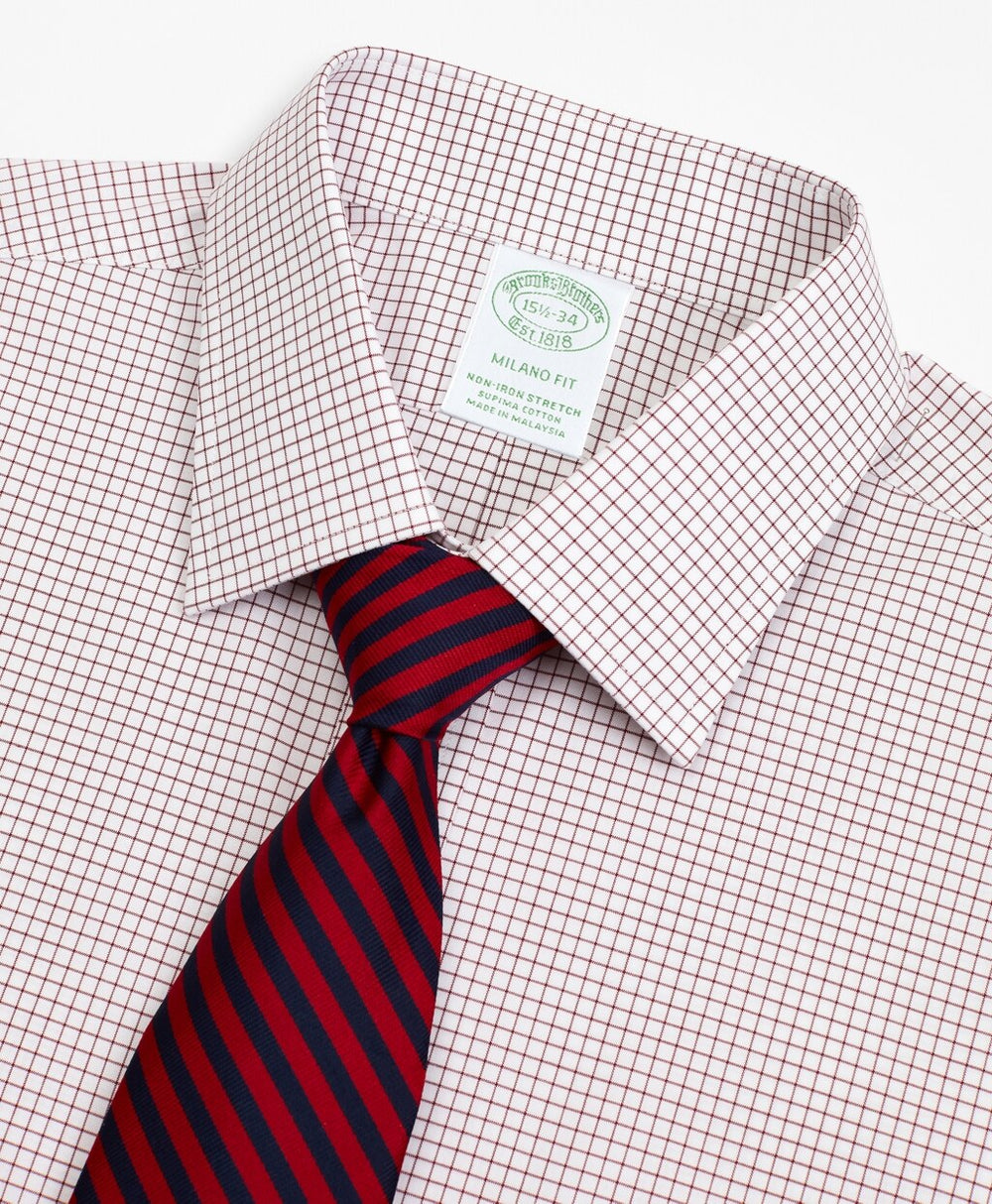 Stretch Milano Slim-Fit Dress Shirt, Non-Iron Poplin Ainsley Collar Small Grid Check