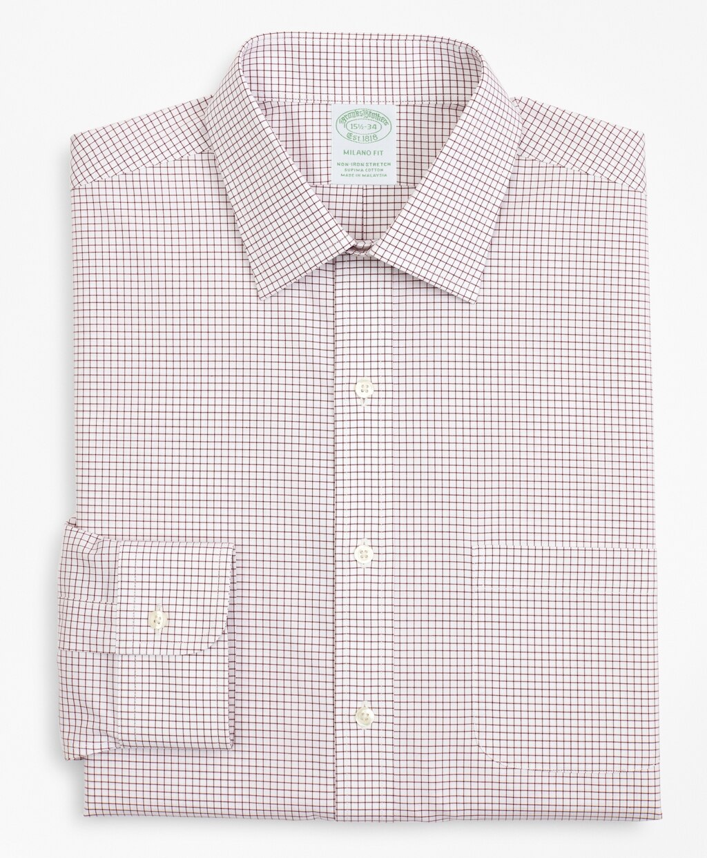 Stretch Milano Slim-Fit Dress Shirt, Non-Iron Poplin Ainsley Collar Small Grid Check