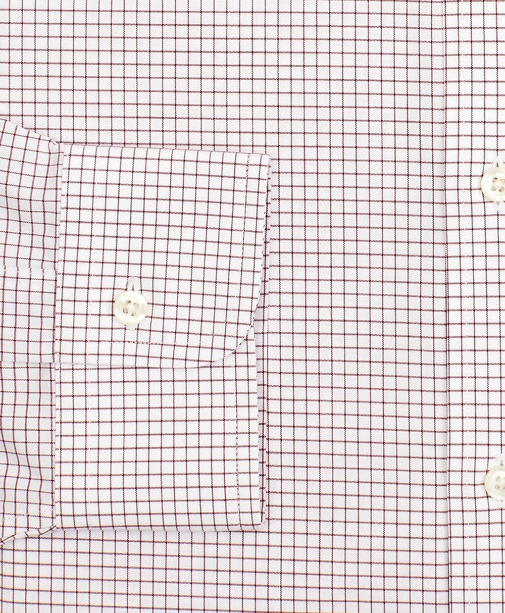 Stretch Milano Slim-Fit Dress Shirt, Non-Iron Poplin English Collar Small Grid Check