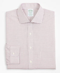 Stretch Milano Slim-Fit Dress Shirt, Non-Iron Poplin English Collar Small Grid Check