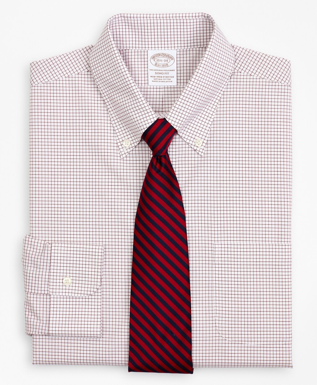 Stretch Soho Extra-Slim-Fit Dress Shirt, Non-Iron Poplin Button-Down Collar Small Grid Check