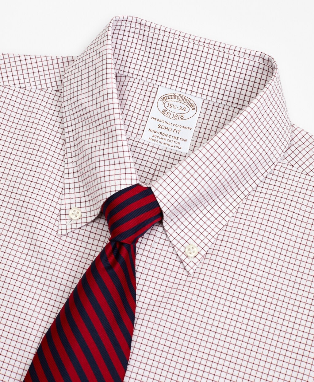 Stretch Soho Extra-Slim-Fit Dress Shirt, Non-Iron Poplin Button-Down Collar Small Grid Check