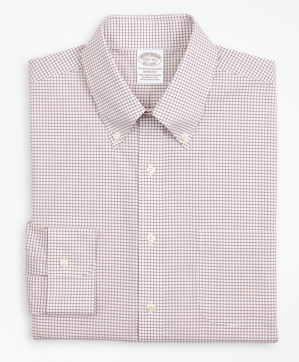 Stretch Soho Extra-Slim-Fit Dress Shirt, Non-Iron Poplin Button-Down Collar Small Grid Check