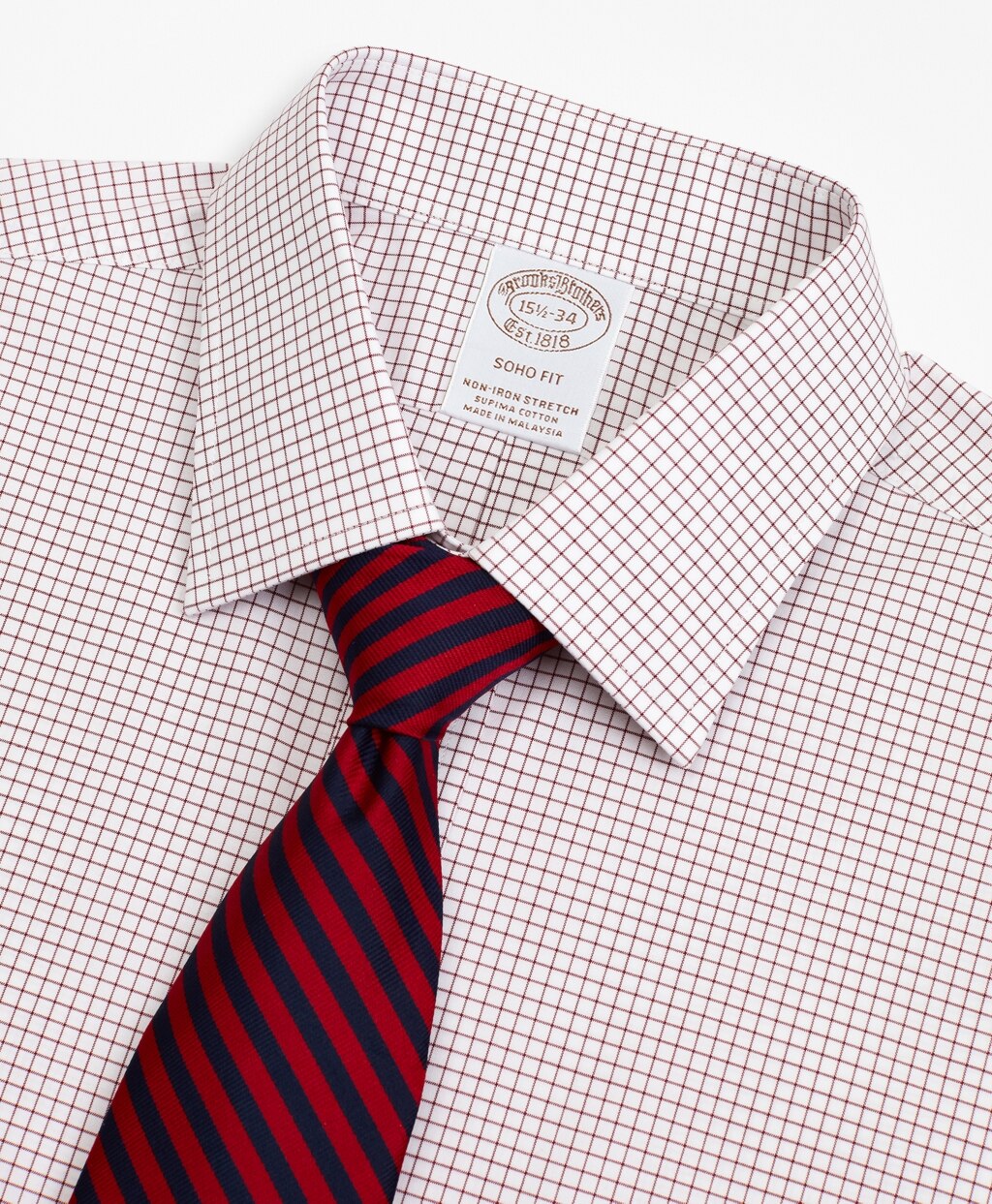 Stretch Soho Extra-Slim-Fit Dress Shirt, Non-Iron Poplin Ainsley Collar Small Grid Check