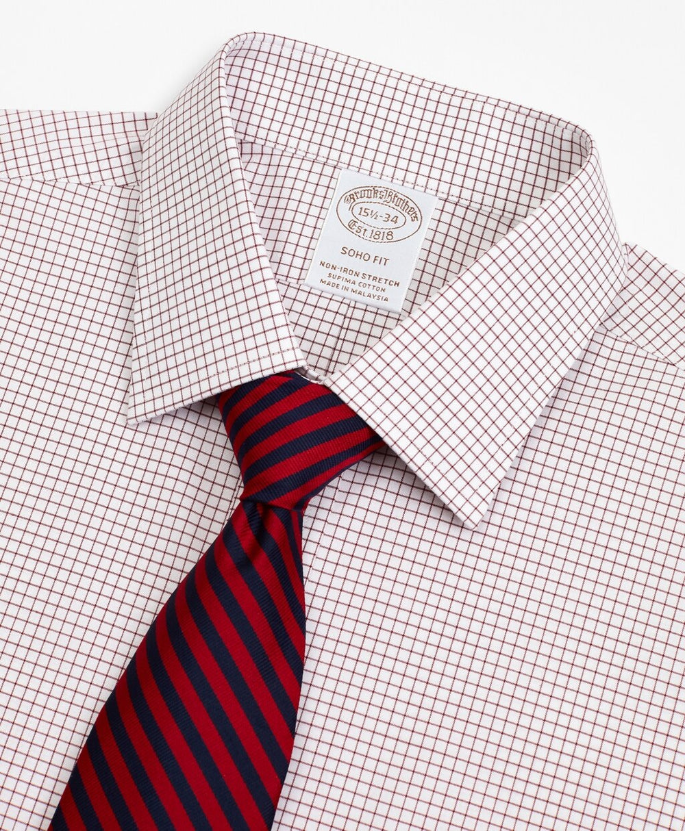 Stretch Soho Extra-Slim-Fit Dress Shirt, Non-Iron Poplin Ainsley Collar Small Grid Check