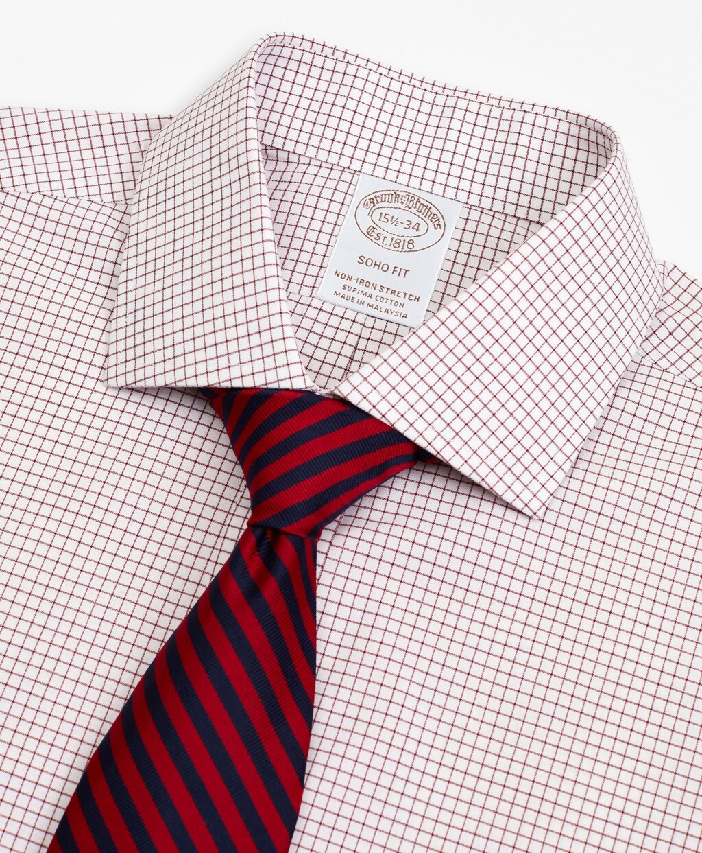 Stretch Soho Extra-Slim-Fit Dress Shirt, Non-Iron Poplin English Collar Small Grid Check