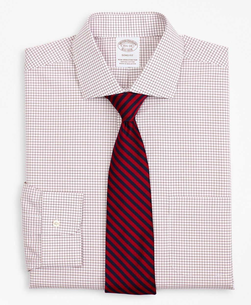 Stretch Soho Extra-Slim-Fit Dress Shirt, Non-Iron Poplin English Collar Small Grid Check