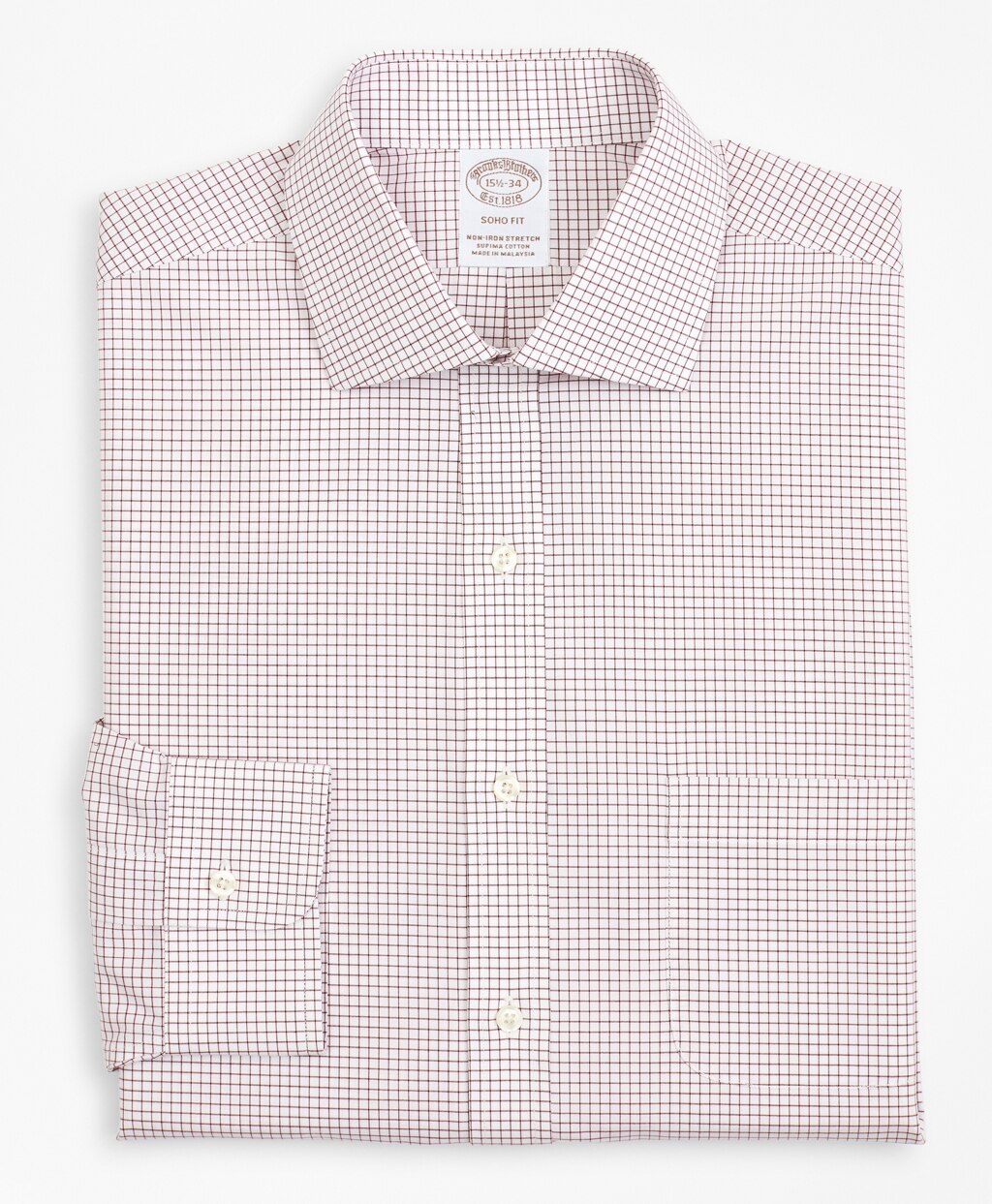Stretch Soho Extra-Slim-Fit Dress Shirt, Non-Iron Poplin English Collar Small Grid Check