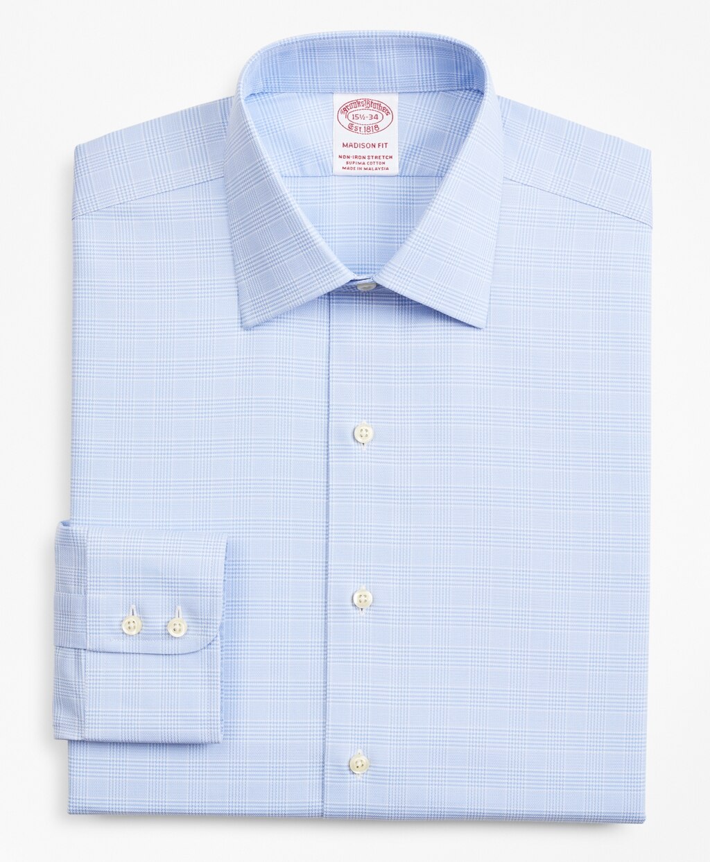Stretch Madison Classic-Fit Dress Shirt, Non-Iron Royal Oxford Ainsley Collar Glen Plaid