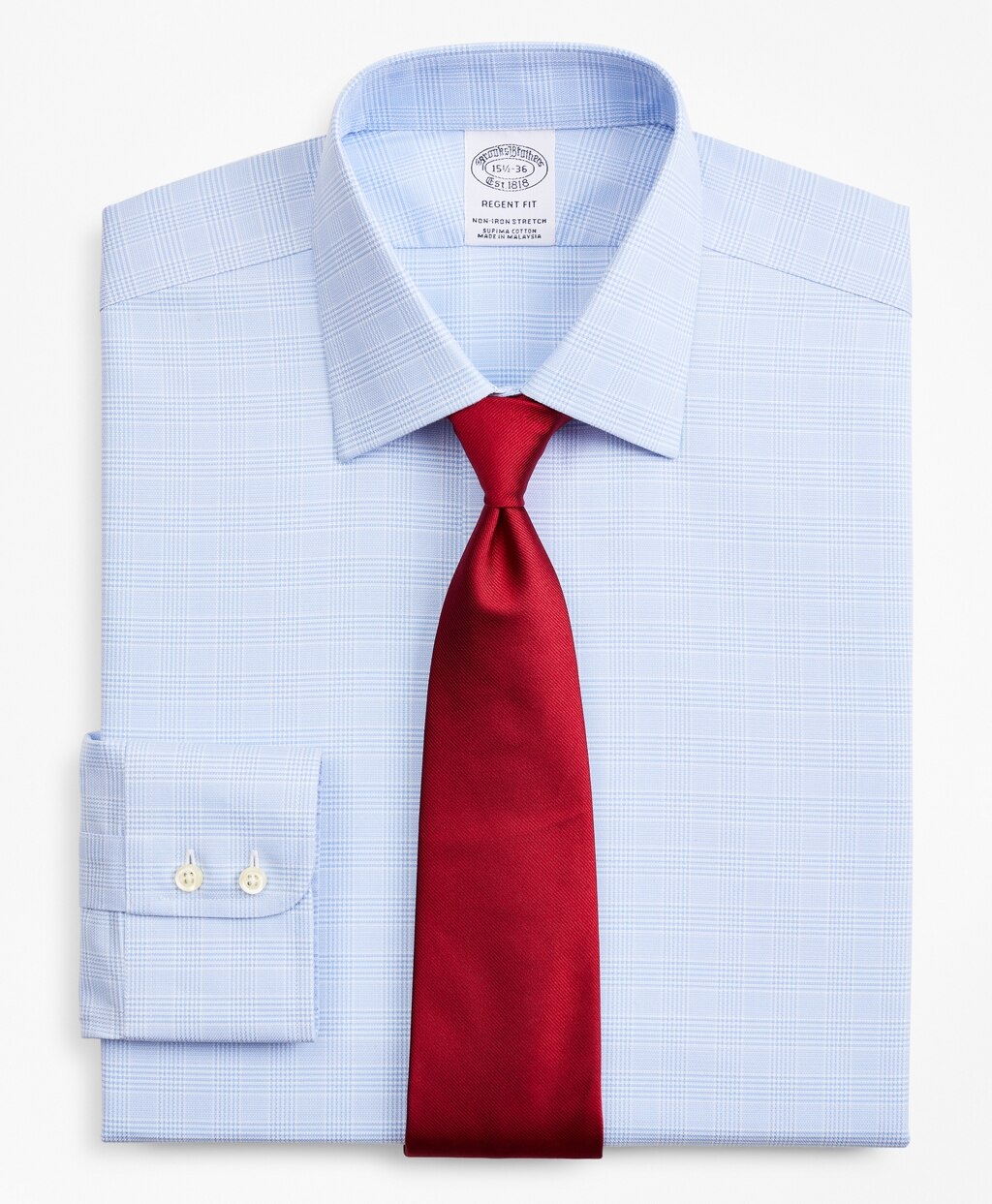 Stretch Regent Fitted Dress Shirt, Non-Iron Royal Oxford Ainsley Collar Glen Plaid