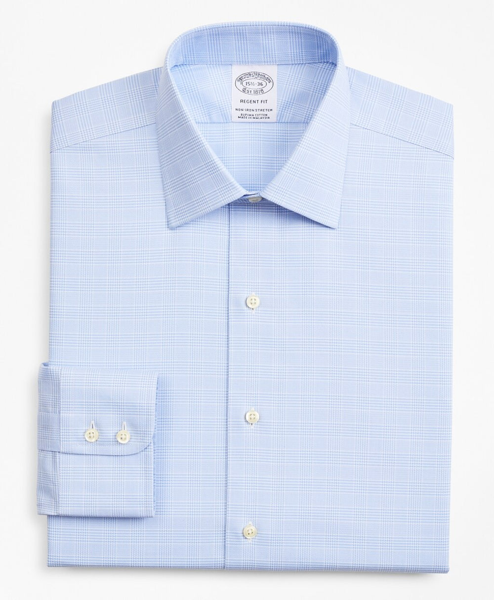 Stretch Regent Fitted Dress Shirt, Non-Iron Royal Oxford Ainsley Collar Glen Plaid