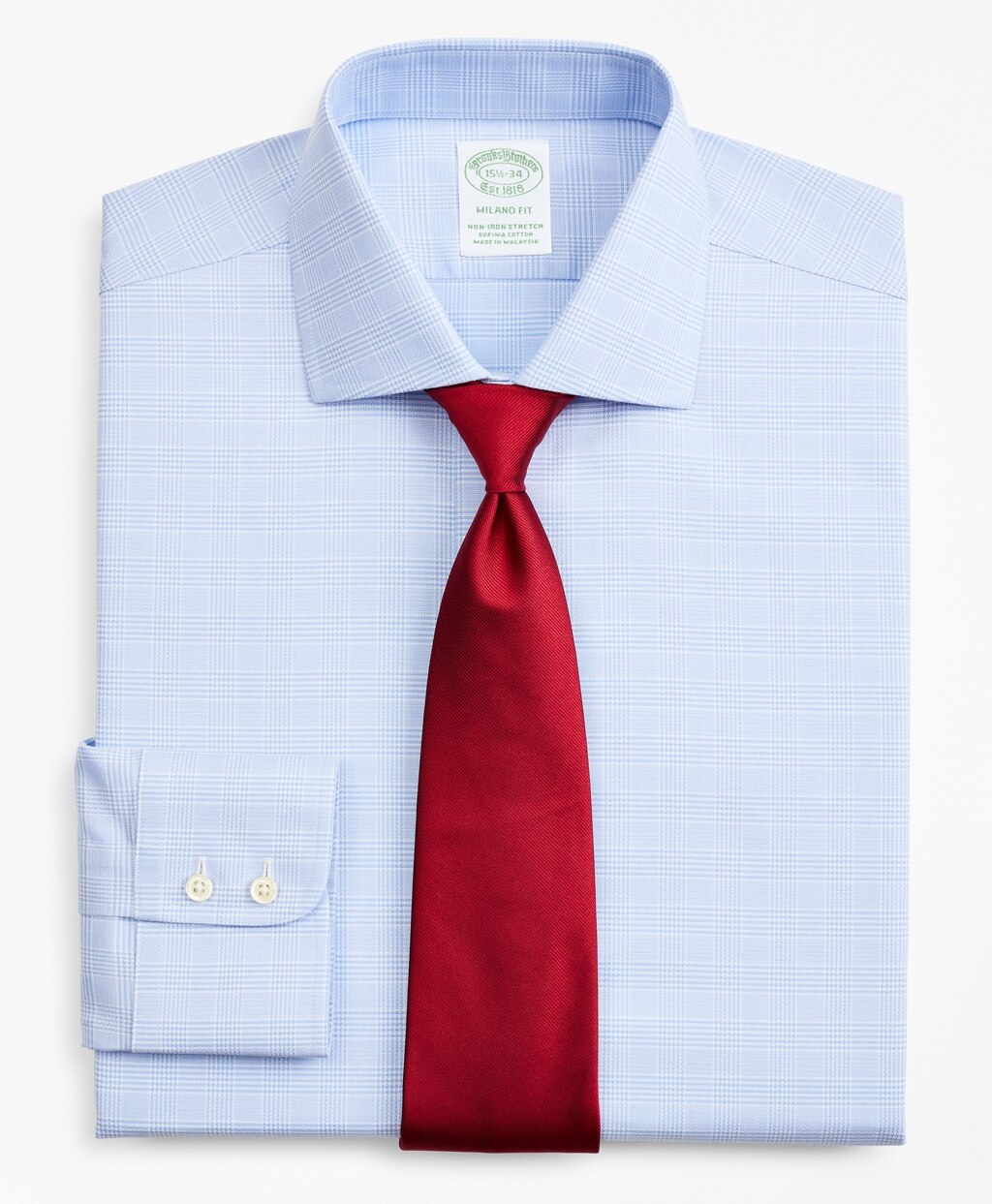 Stretch Milano Slim-Fit Dress Shirt, Non-Iron Royal Oxford English Collar Glen Plaid