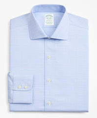 Stretch Milano Slim-Fit Dress Shirt, Non-Iron Royal Oxford English Collar Glen Plaid
