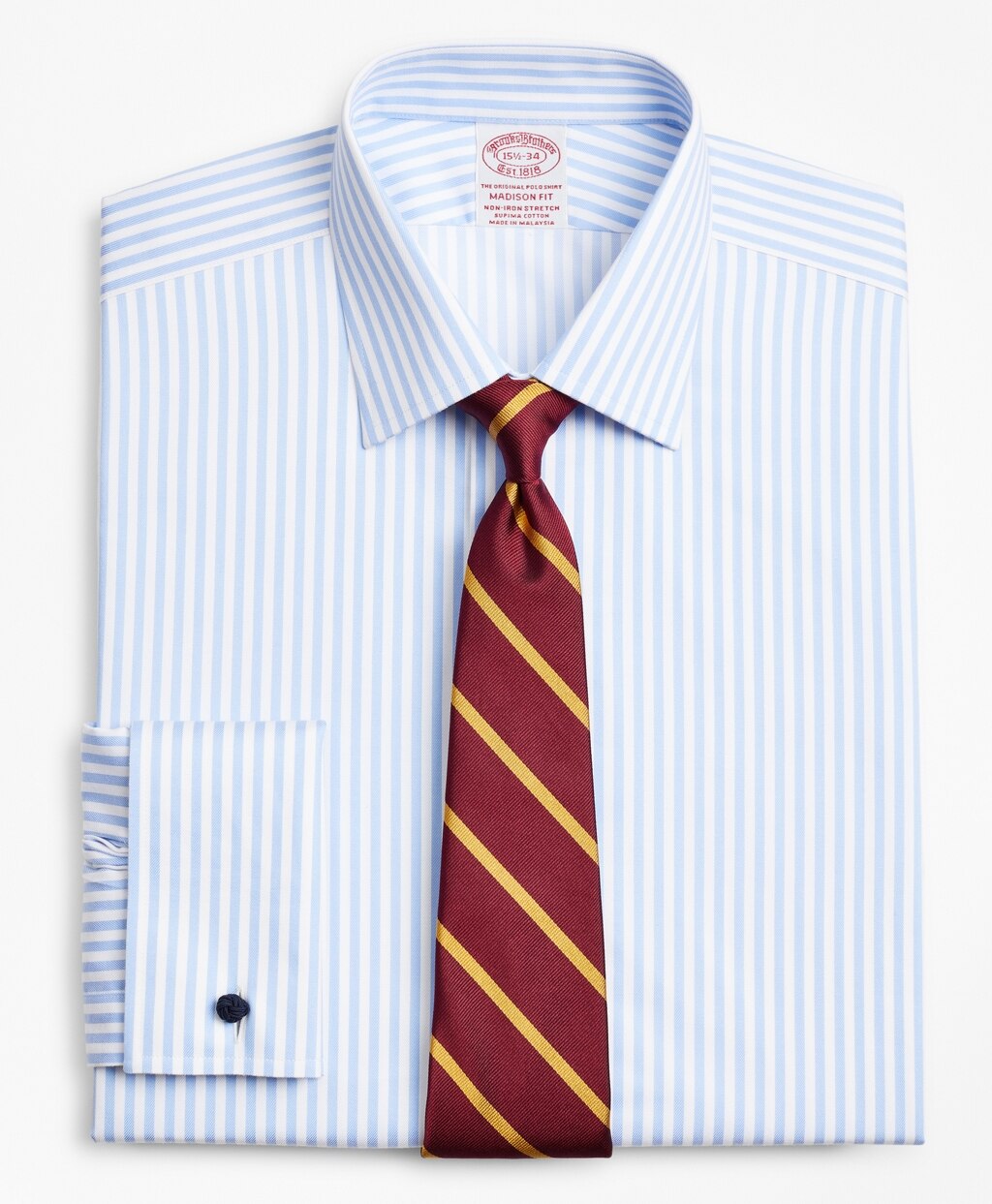 Stretch Madison Classic-Fit Dress Shirt, Non-Iron Twill Ainsley Collar French Cuff  Bold Stripe
