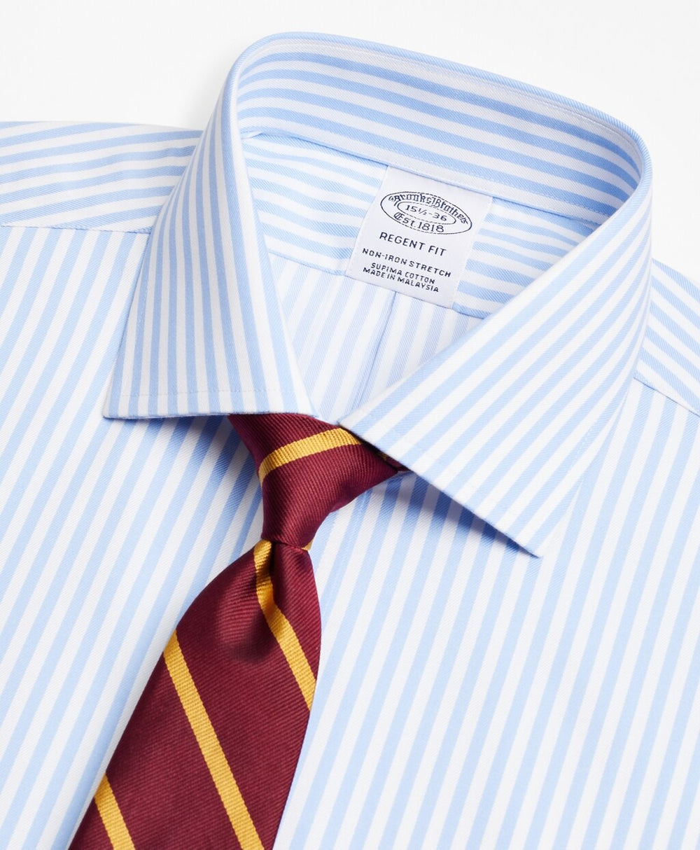 Stretch Regent Fitted Dress Shirt, Non-Iron Twill English Collar Bold Stripe