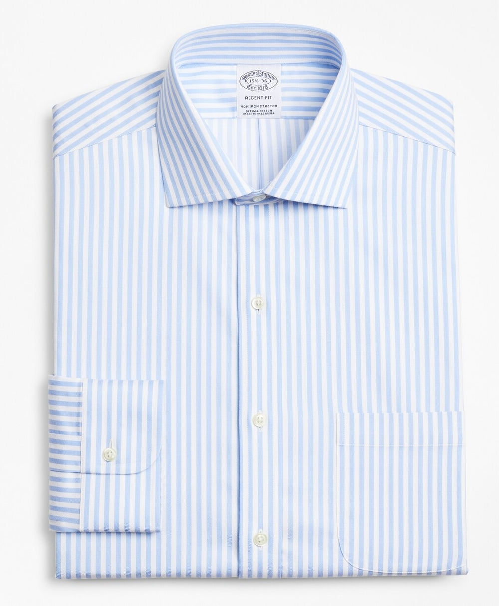 Stretch Regent Fitted Dress Shirt, Non-Iron Twill English Collar Bold Stripe