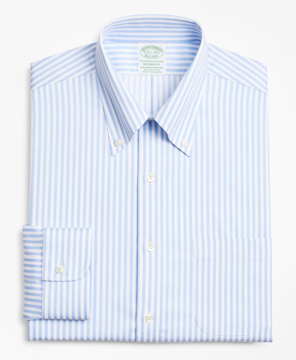 Stretch Milano Slim-Fit Dress Shirt, Non-Iron Twill Button-Down Collar Bold Stripe