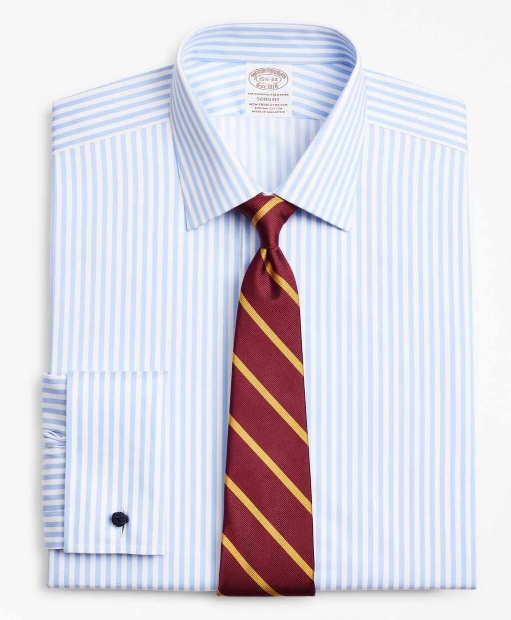 Stretch Soho Extra-Slim-Fit Dress Shirt, Non-Iron Twill Ainsley Collar French Cuff Bold Stripe