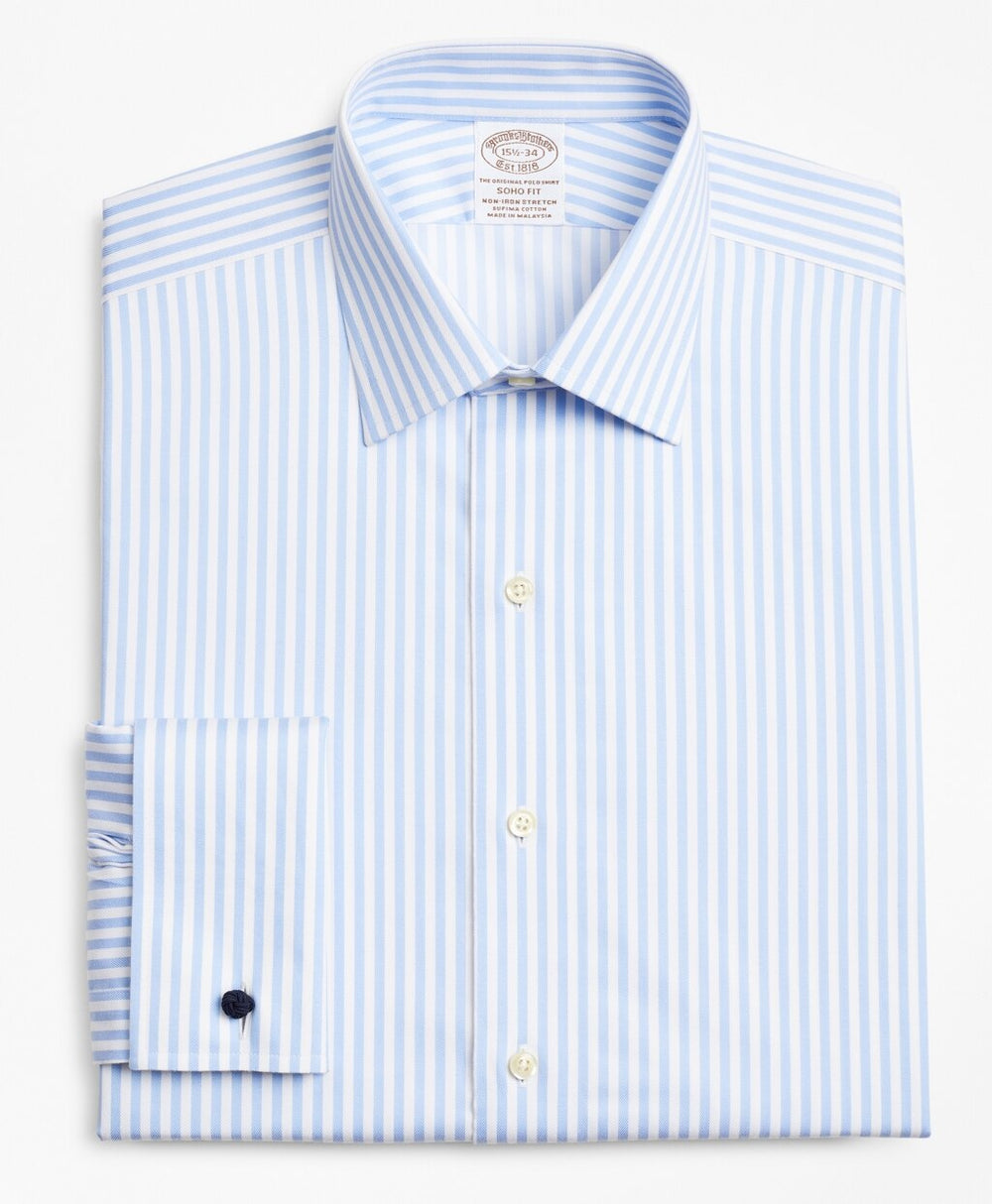 Stretch Soho Extra-Slim-Fit Dress Shirt, Non-Iron Twill Ainsley Collar French Cuff Bold Stripe