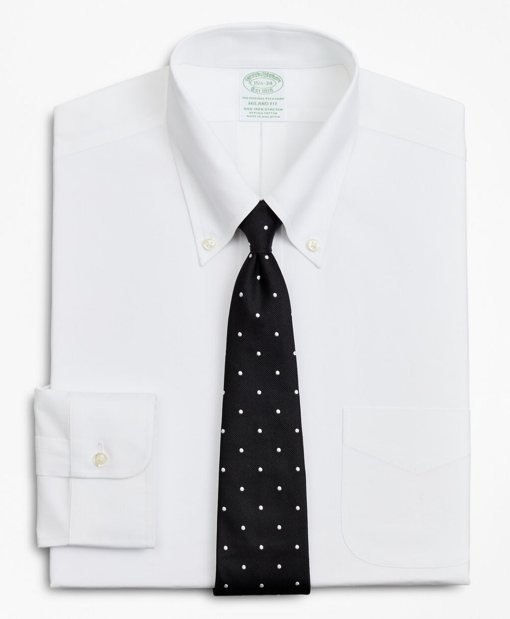 Stretch Milano Slim-Fit Dress Shirt, Non-Iron Poplin Button-Down Collar