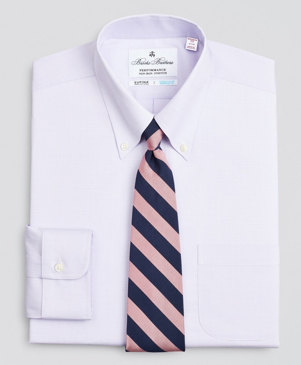 Madison Classic-Fit Dress Shirt, Performance Non-Iron with COOLMAX®, Button-Down Collar Twill Check