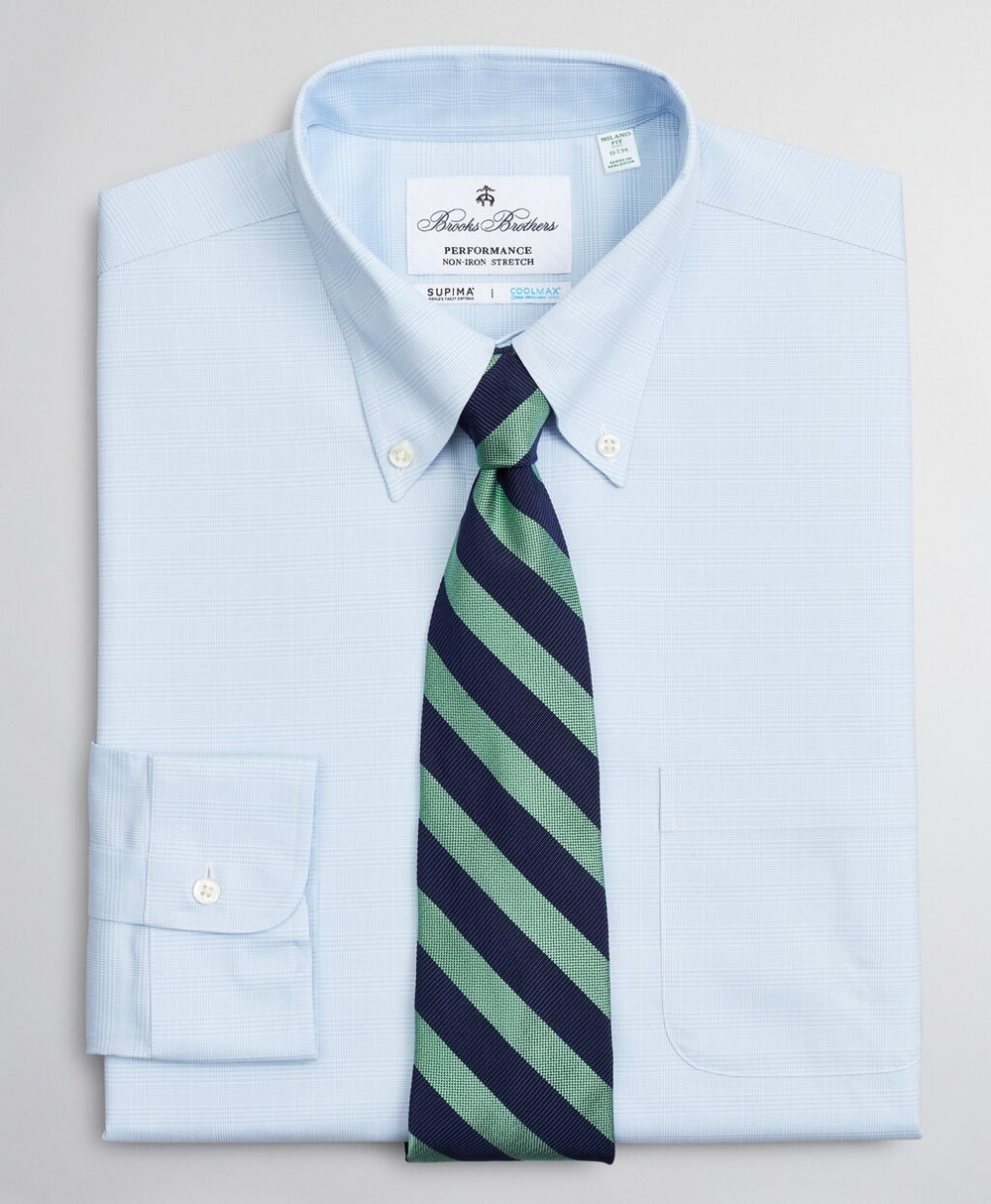 Milano Slim-Fit Dress Shirt, Performance Non-Iron with COOLMAX®, Button-Down Collar Twill Check