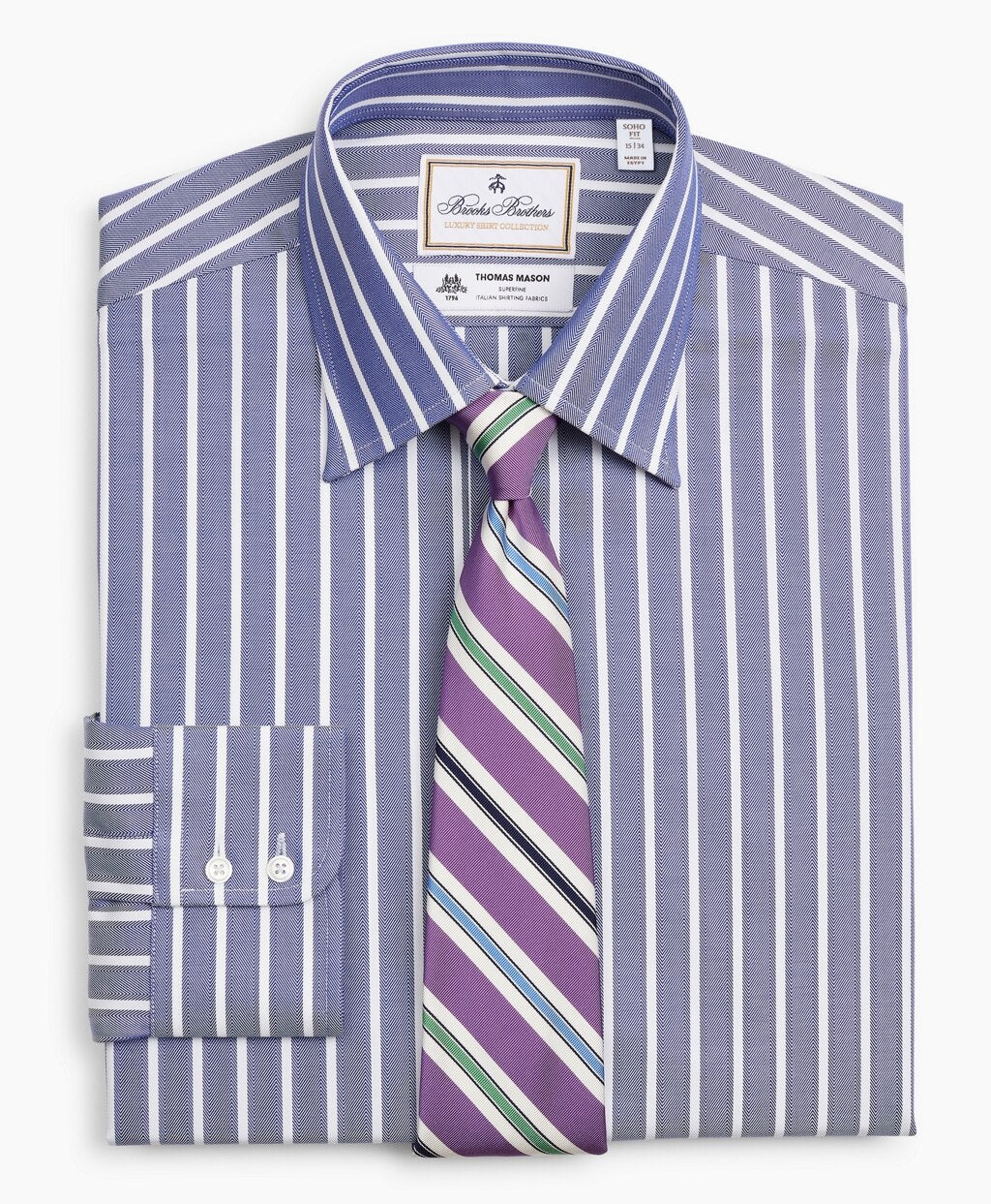Luxury Collection Soho Extra-Slim-Fit Dress Shirt, Franklin Spread Collar Herringbone Wide Stripe