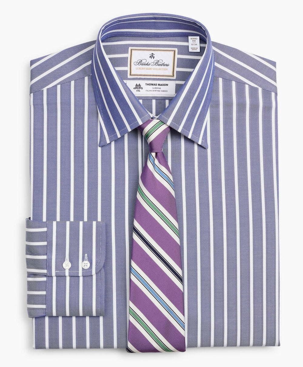 Luxury Collection Soho Extra-Slim-Fit Dress Shirt, Franklin Spread Collar Herringbone Wide Stripe