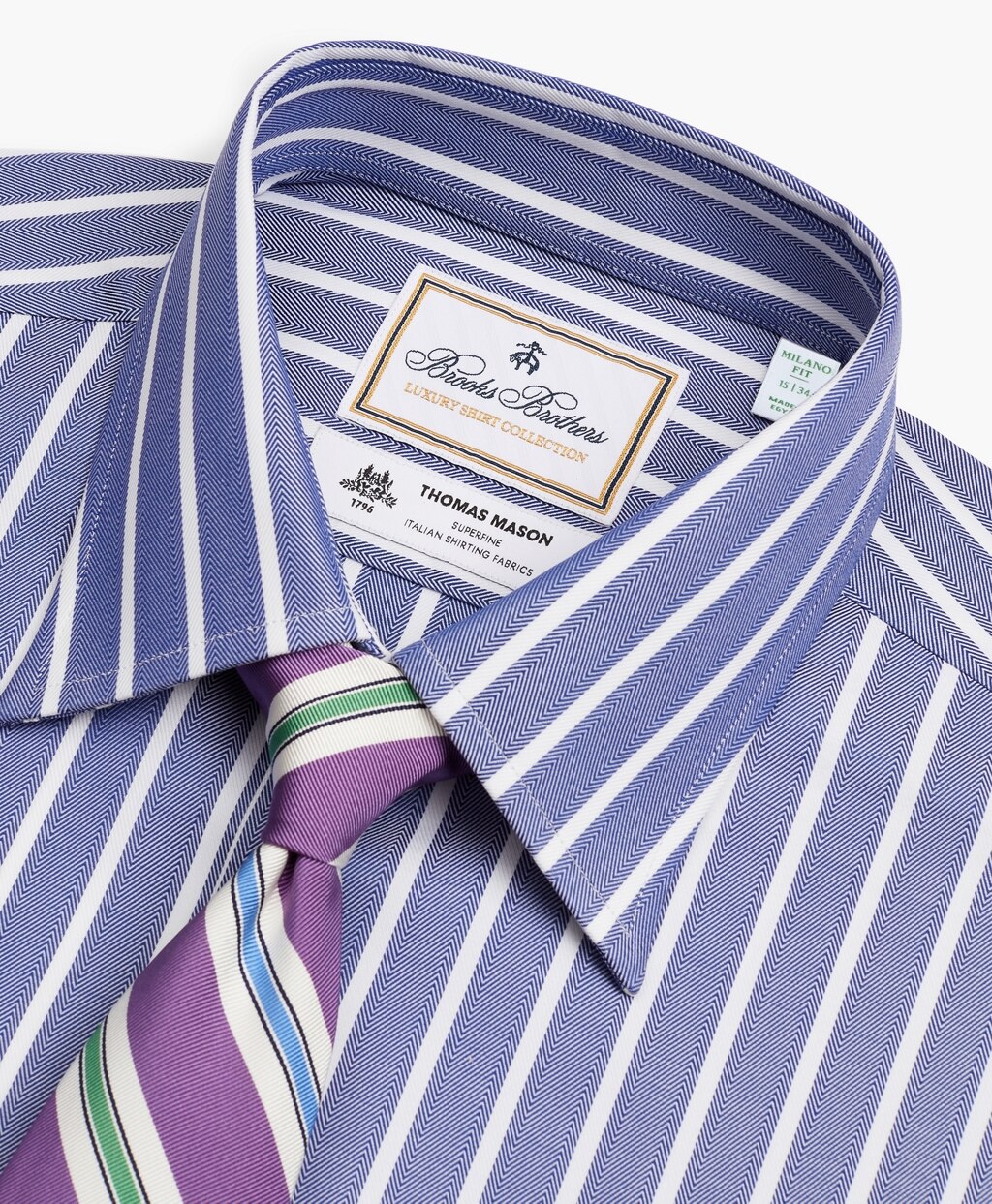 Luxury Collection Milano Slim-Fit Dress Shirt, Franklin Spread Collar Herringbone Wide Stripe
