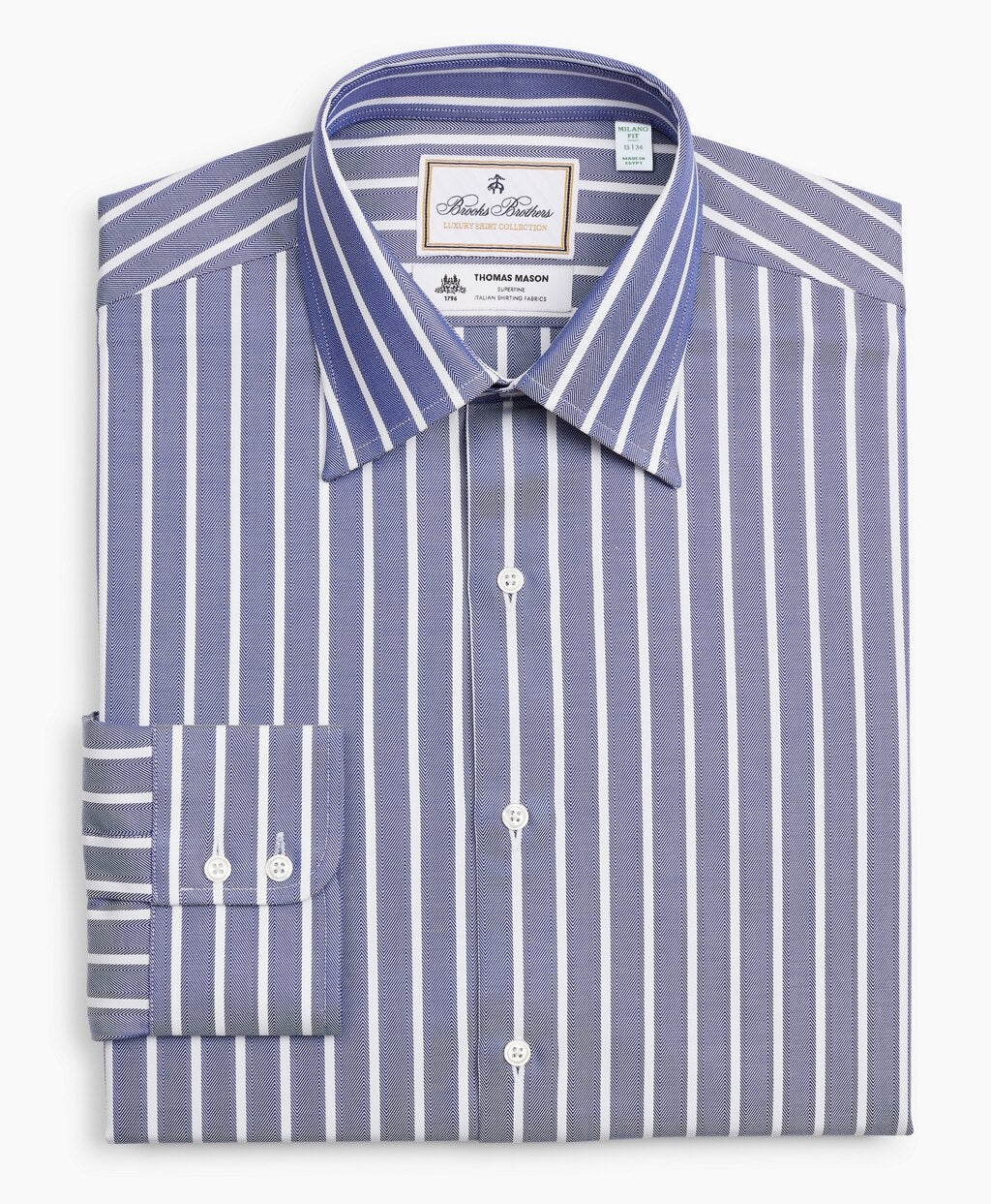 Luxury Collection Milano Slim-Fit Dress Shirt, Franklin Spread Collar Herringbone Wide Stripe