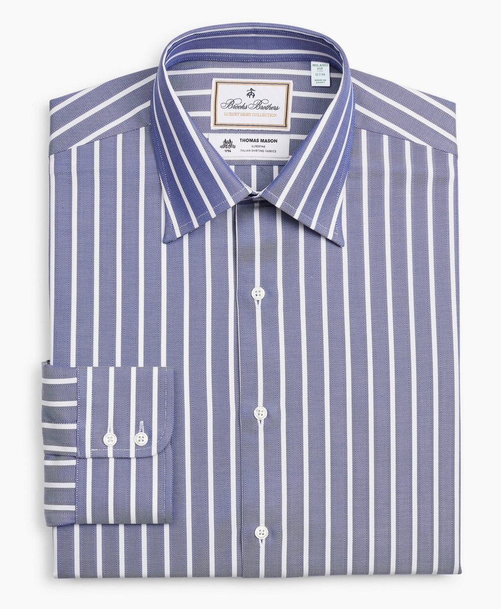 Luxury Collection Milano Slim-Fit Dress Shirt, Franklin Spread Collar Herringbone Wide Stripe