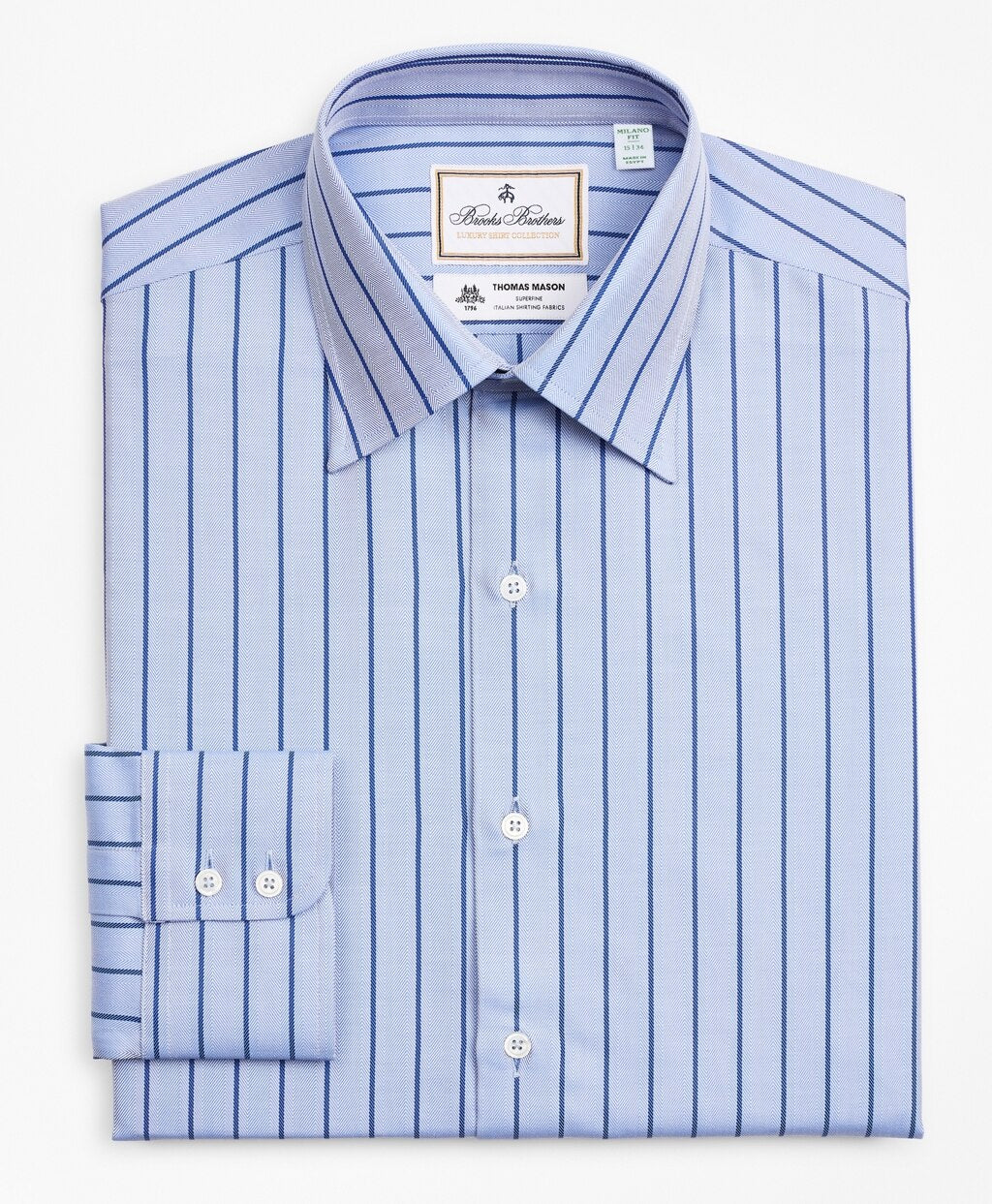 Luxury Collection Milano Slim-Fit Dress Shirt, Franklin Spread Collar Herringbone Stripe
