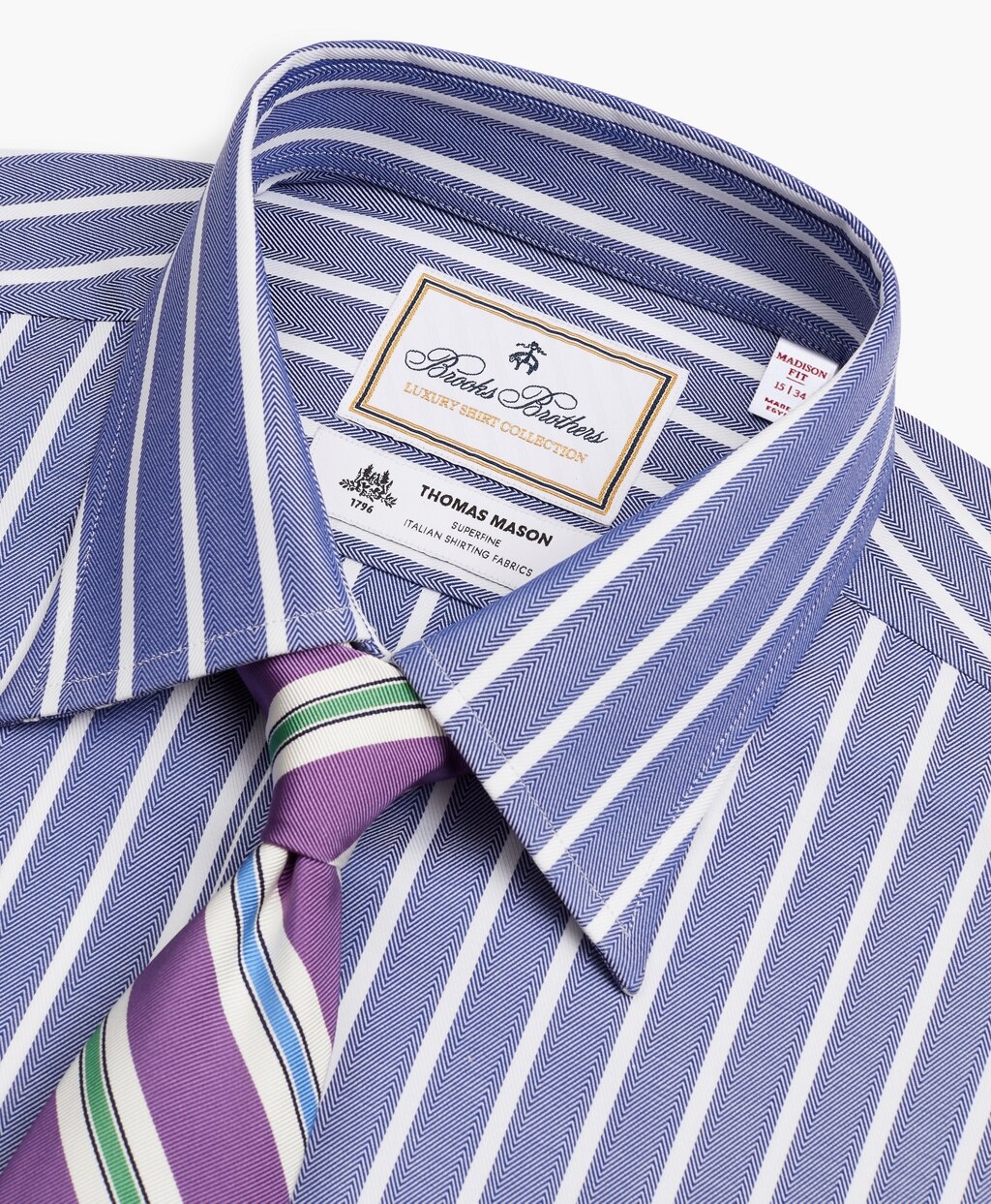 Luxury Collection Madison Classic-Fit Dress Shirt, Franklin Spread Collar Herringbone Wide Stripe